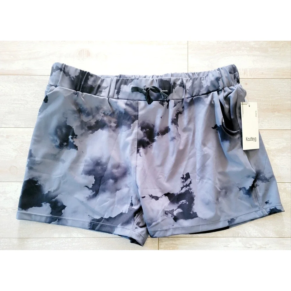 Kcutteyg XL Gray Tie Dye Athletic Shorts Drawstring Pockets Stretch‎ Workout NWT